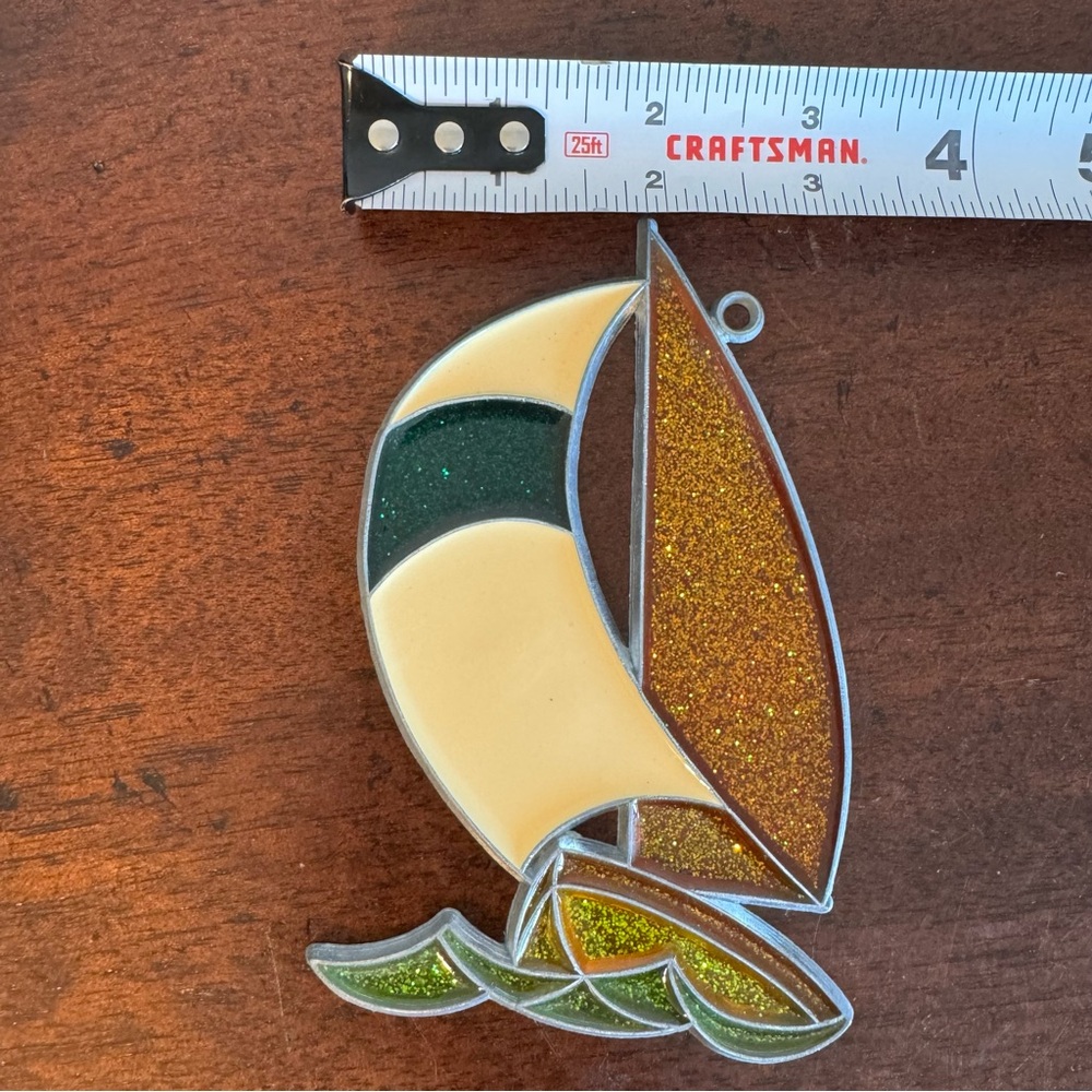 Vintage SAILBOAT Stained Glass Window Sun Catchers - Picture 2 of 5